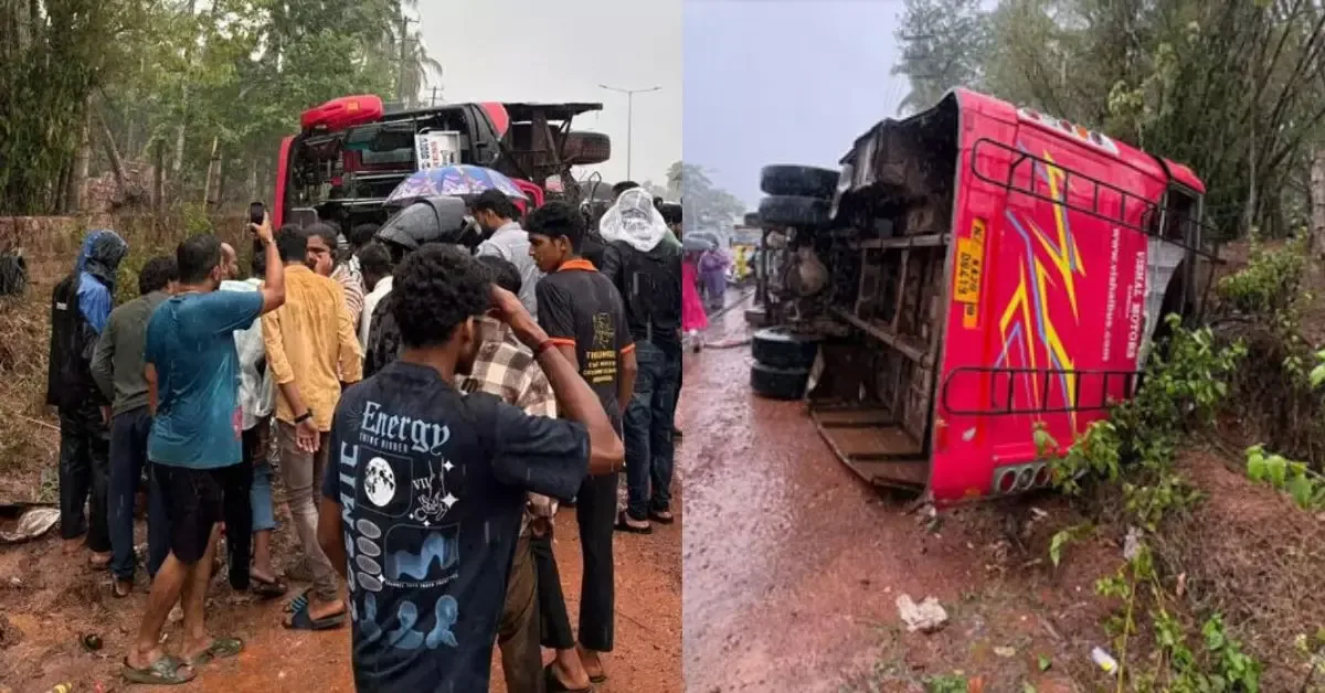 bus accident moodbidri private bus overturns near bannadka